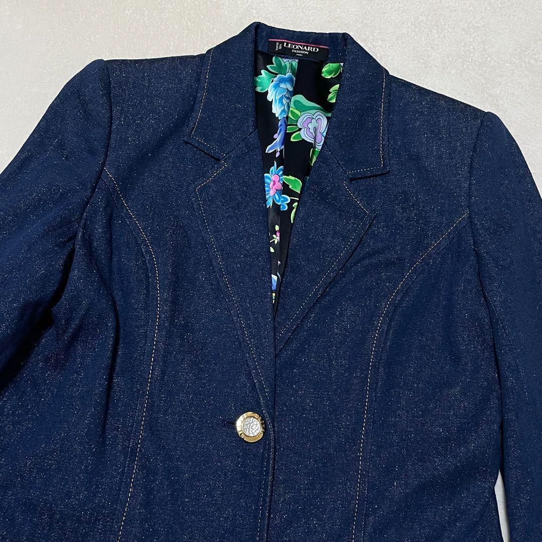 921 LEONARD チェスターコート 裏地花柄 ネップ加工 青 金ボタン L