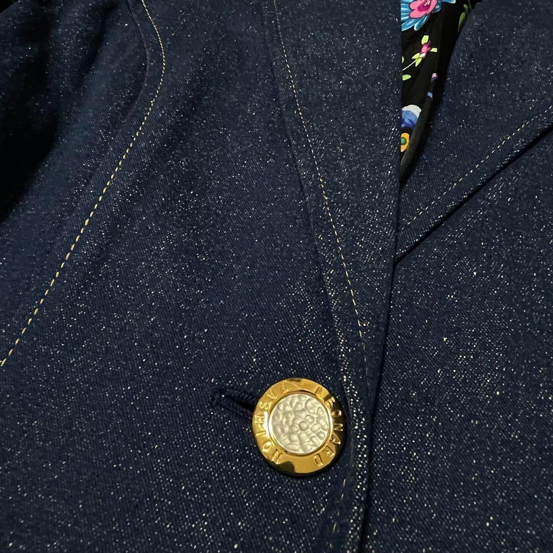 921 LEONARD チェスターコート 裏地花柄 ネップ加工 青 金ボタン L