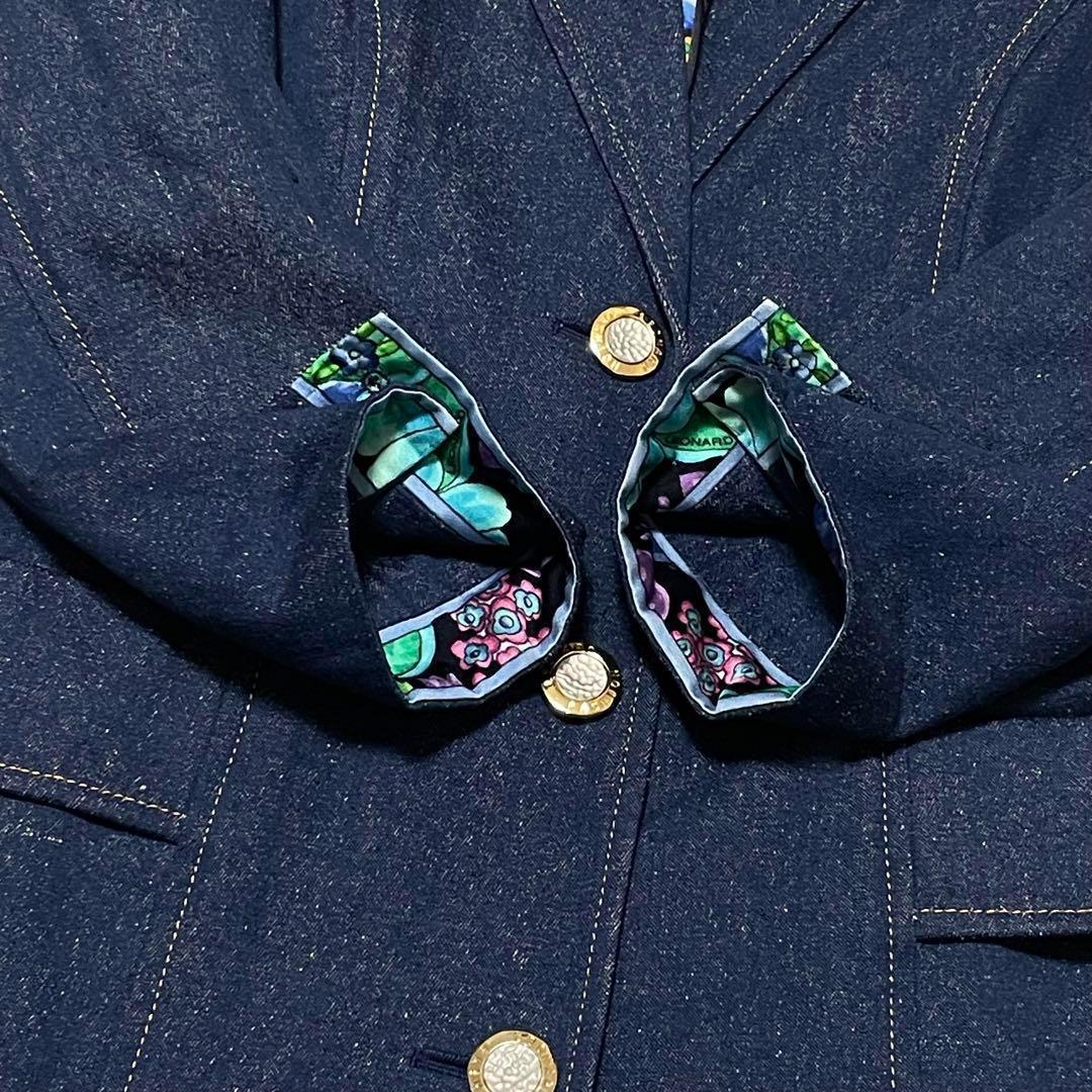 921 LEONARD チェスターコート 裏地花柄 ネップ加工 青 金ボタン L