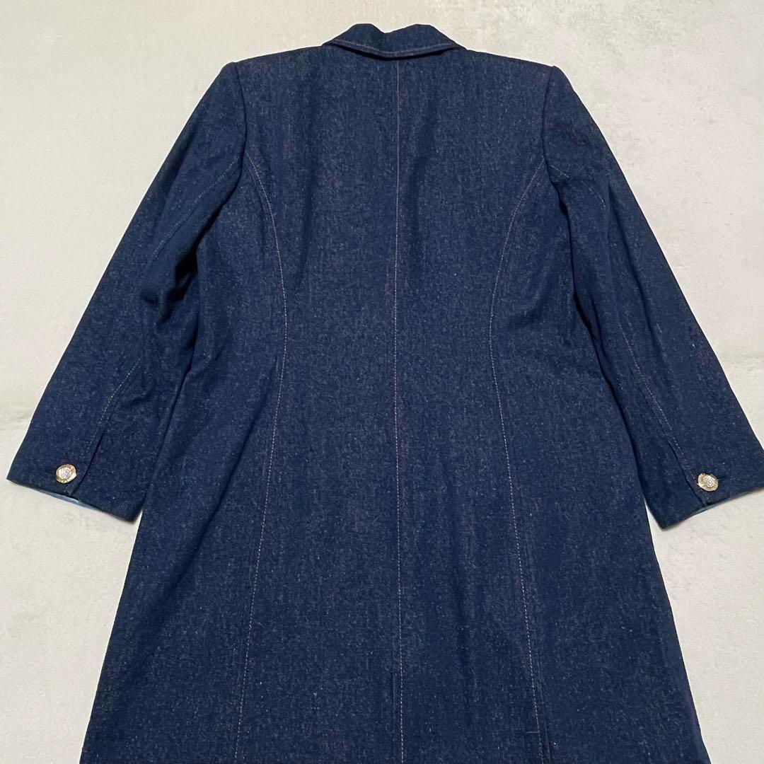 921 LEONARD チェスターコート 裏地花柄 ネップ加工 青 金ボタン L