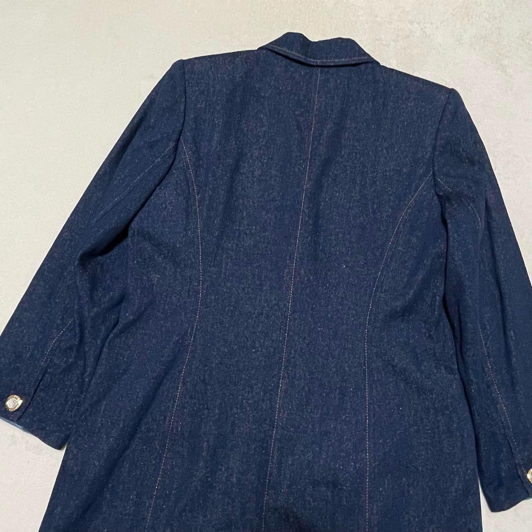 921 LEONARD チェスターコート 裏地花柄 ネップ加工 青 金ボタン L