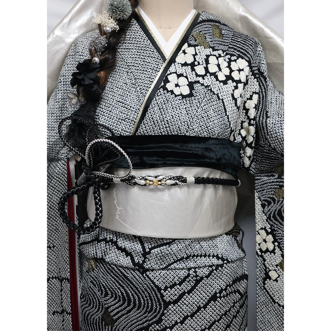 総絞り◆成人式◆振袖5点セット ◆163cmフルセット帯オマケ黒ブラック04Sh