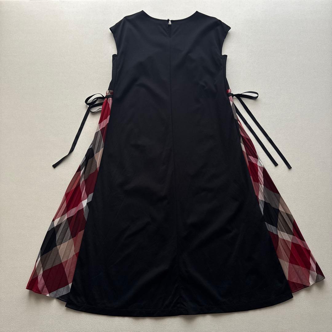 ブルーレーベルクレストブリッジ ワンピース チェック プリーツ フレンチスリーブ