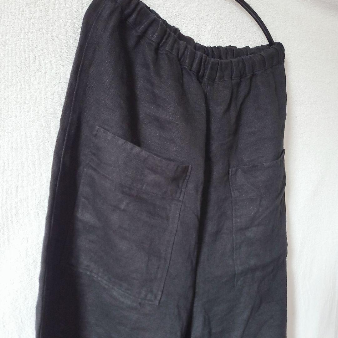 tumugu:ツムグ　ソルトリネン　8分丈パンツ　サルエルパンツ　ブラック