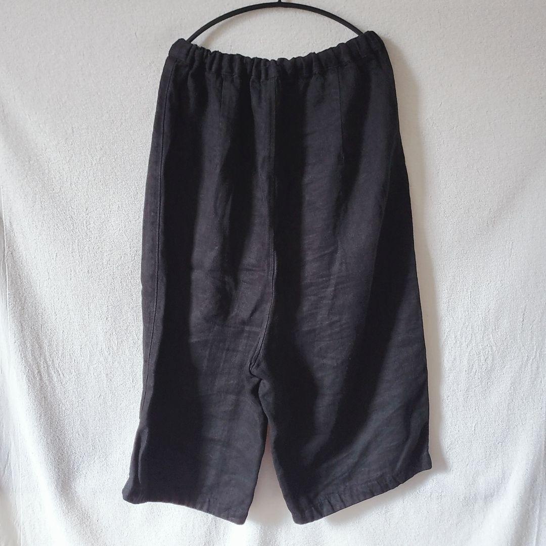 tumugu:ツムグ　ソルトリネン　8分丈パンツ　サルエルパンツ　ブラック