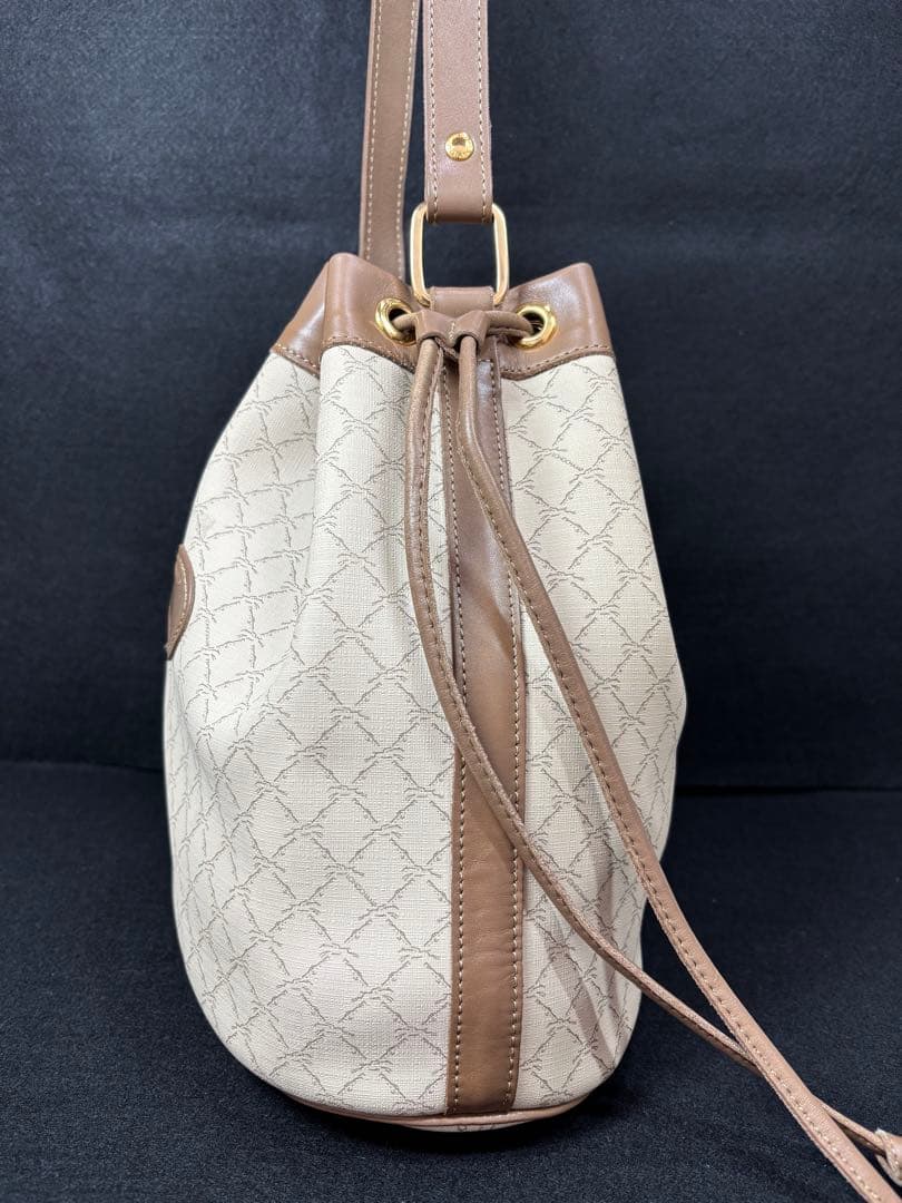 未使用級　ロンシャン　巾着型ショルダーバッグ　PVC レザー　バケット　ブラウン