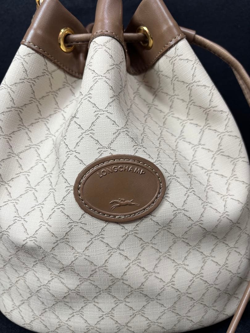 未使用級　ロンシャン　巾着型ショルダーバッグ　PVC レザー　バケット　ブラウン