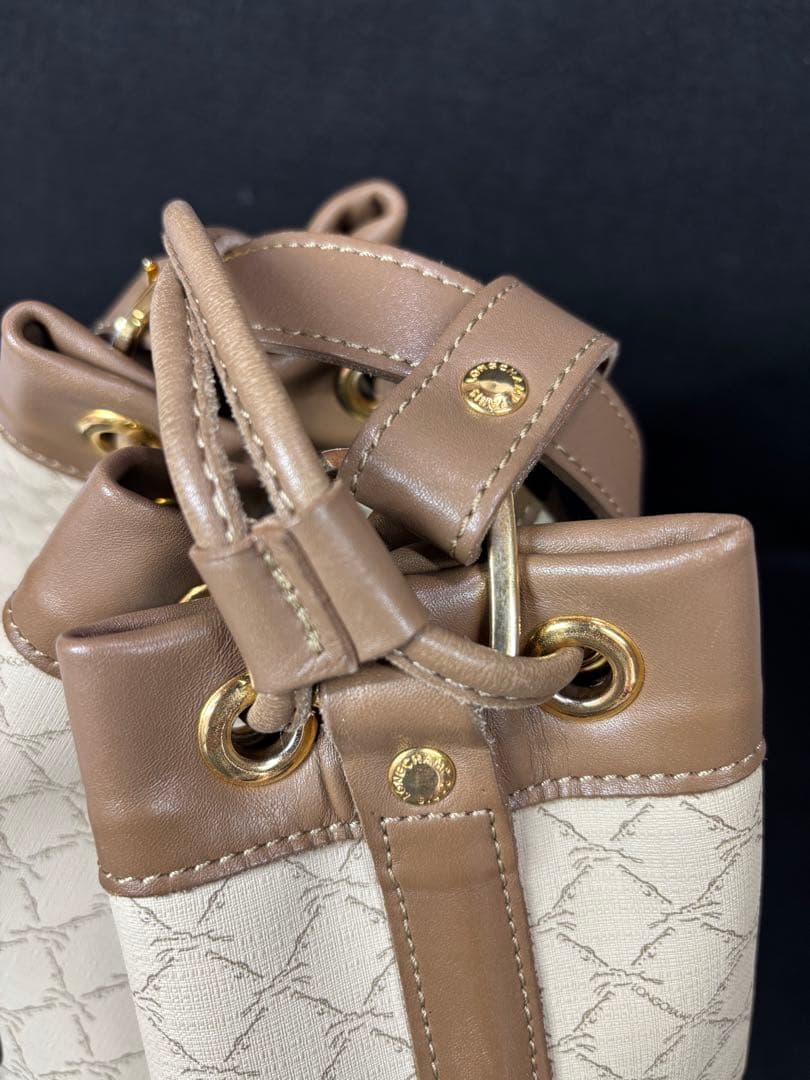 未使用級　ロンシャン　巾着型ショルダーバッグ　PVC レザー　バケット　ブラウン