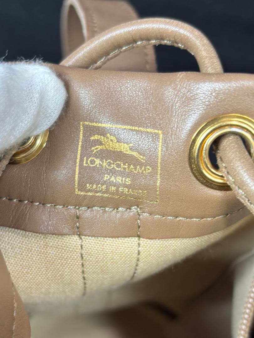 未使用級　ロンシャン　巾着型ショルダーバッグ　PVC レザー　バケット　ブラウン