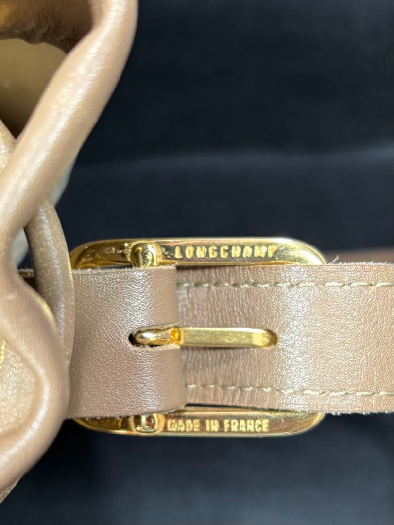 未使用級　ロンシャン　巾着型ショルダーバッグ　PVC レザー　バケット　ブラウン