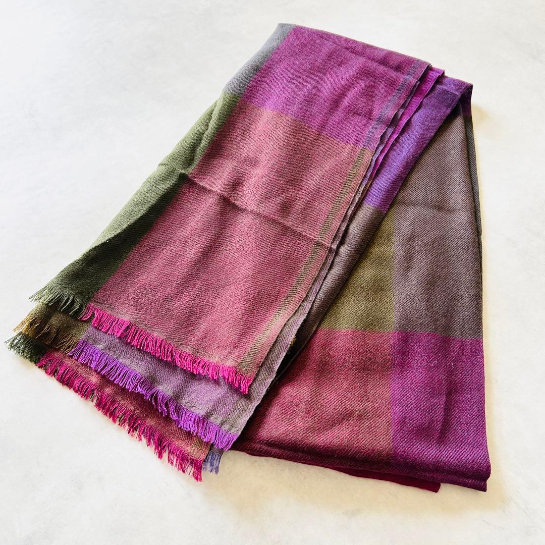 Loro Pianaロロピアーナカシミヤ100%ストール格子マルチマフラー 大判