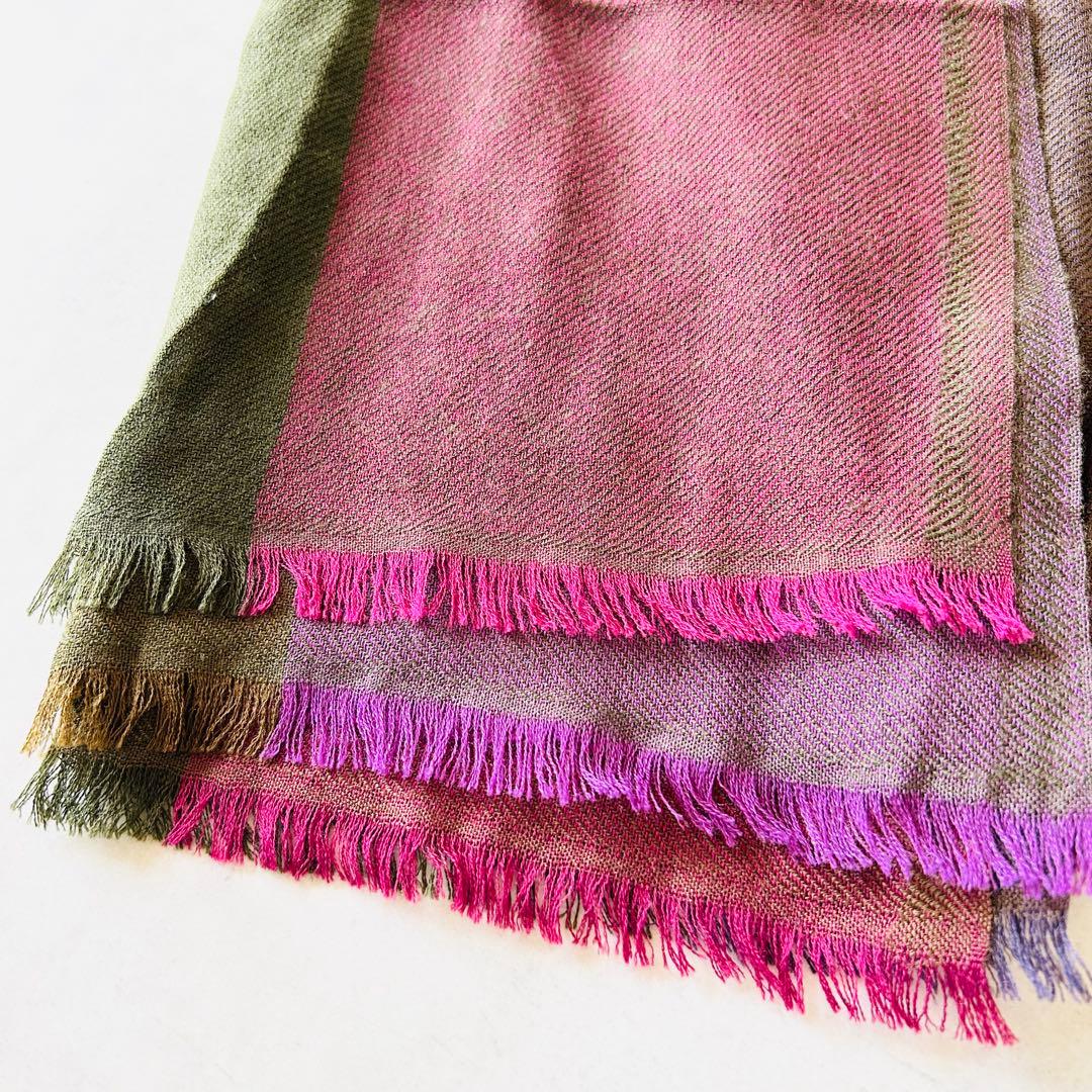 Loro Pianaロロピアーナカシミヤ100%ストール格子マルチマフラー 大判