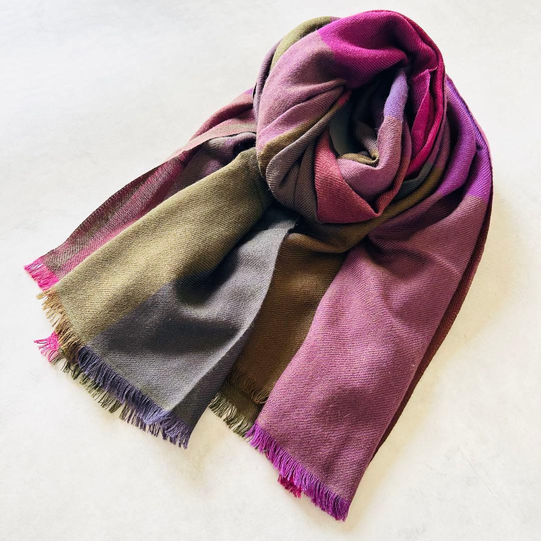 Loro Pianaロロピアーナカシミヤ100%ストール格子マルチマフラー 大判