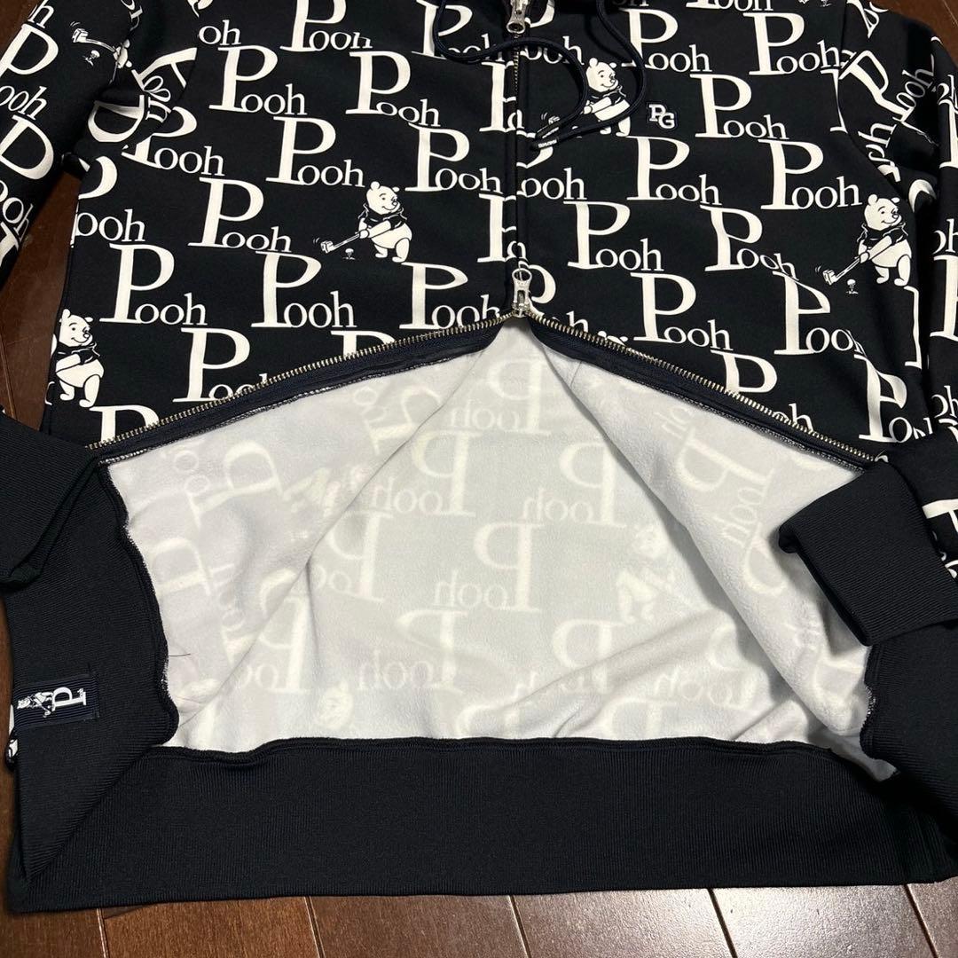 パーリーゲイツPGプーさんロゴプリント裏起毛パーカーブラックサイズ1