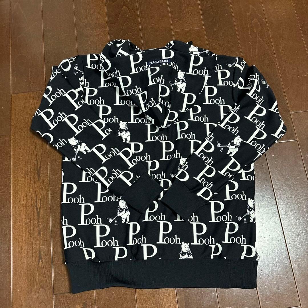 パーリーゲイツPGプーさんロゴプリント裏起毛パーカーブラックサイズ1