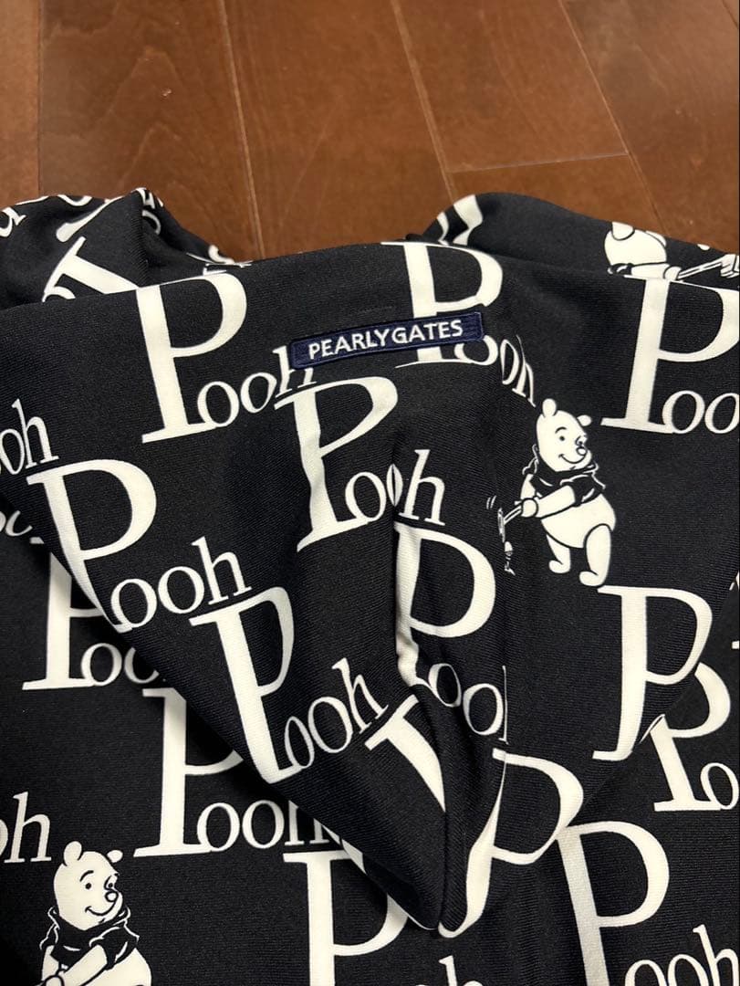 パーリーゲイツPGプーさんロゴプリント裏起毛パーカーブラックサイズ1