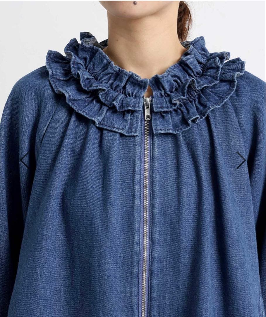 新品　スタディオクリップ フリルカラー甘織デニムシャツブルゾン ブルー