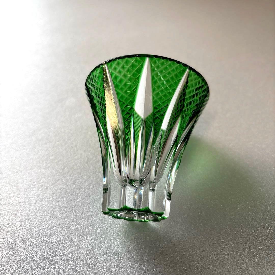 江戸切子　緑色 お猪口