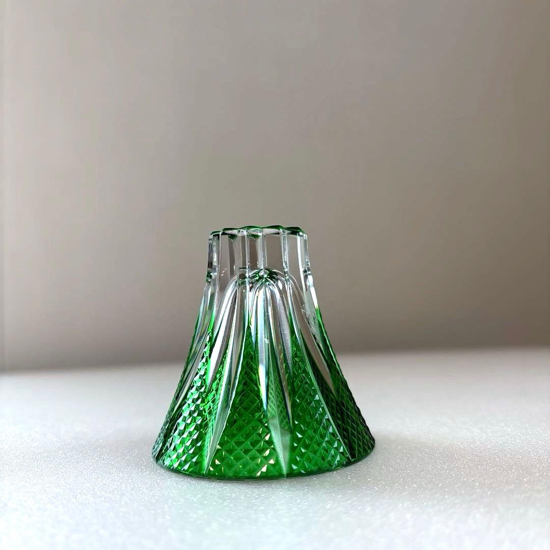 江戸切子　緑色 お猪口