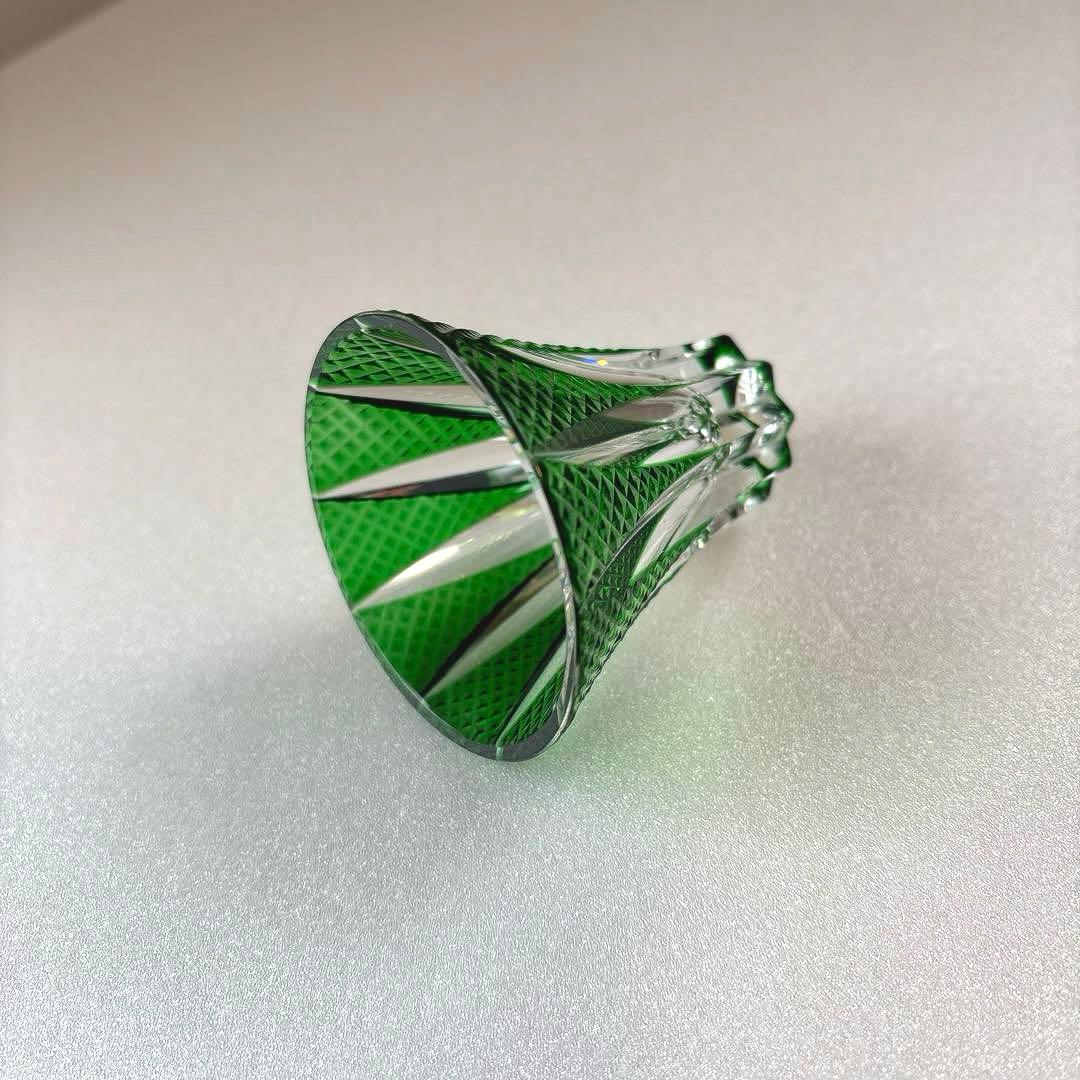 江戸切子　緑色 お猪口