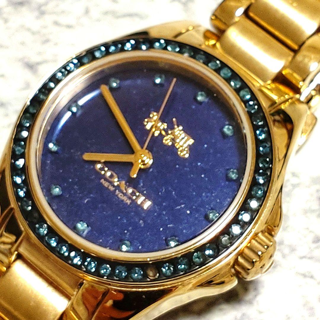 極美品　稼働　コーチ　箱付き　ゴールド　石付き　腕時計　馬車　説明書付き