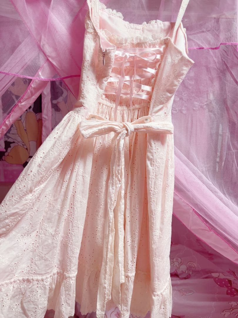 BABYさくらんぼレースホルターネックジャンパースカート ピンク