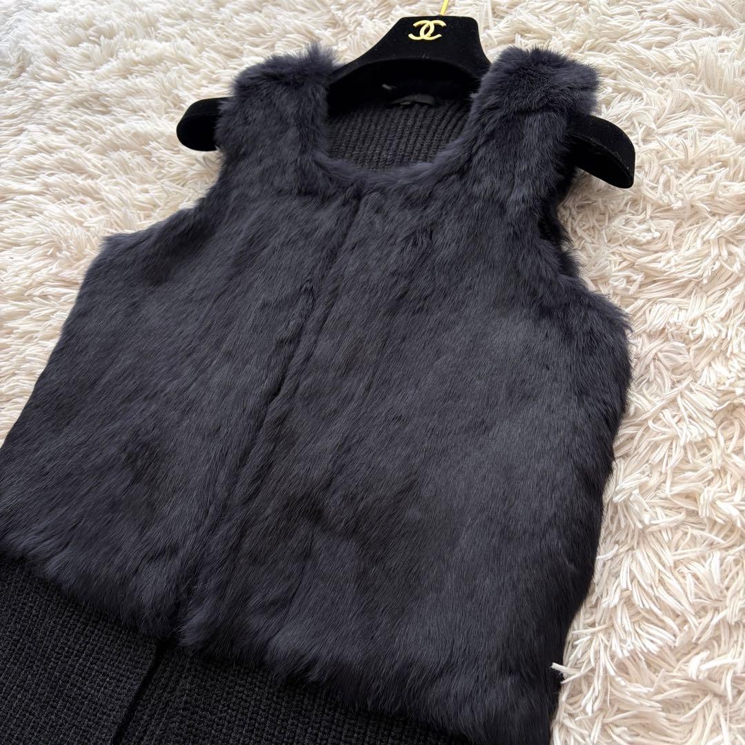 【まーや ✨】ANAYI ラビットファー切り替えニット ジレロングジレ38