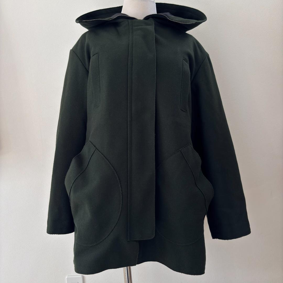 ミュウミュウ ウール フーデッドコート ライナー付 深緑 サイズ38 tr4