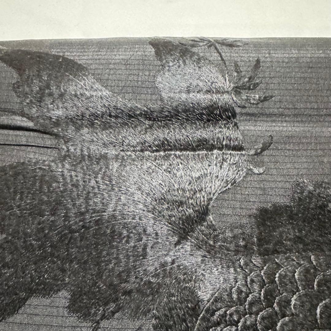 ゆ*う様 夏用 絽 名古屋帯 黒 黒糸　金魚　刺繍 裏太鼓　粋　要手直し　アンテ