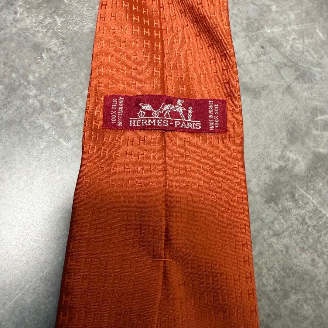 HERMES エルメス ネクタイ オレンジ ファソネ H柄 定番 王道 光沢