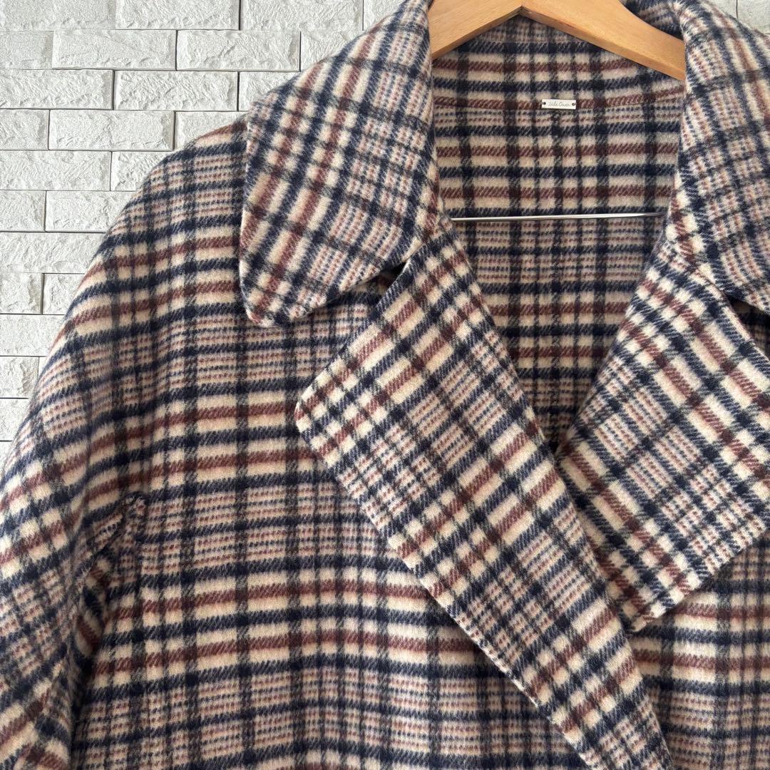 Mila Owen フラップポケットハーフ丈コクーン接結コート チェック柄