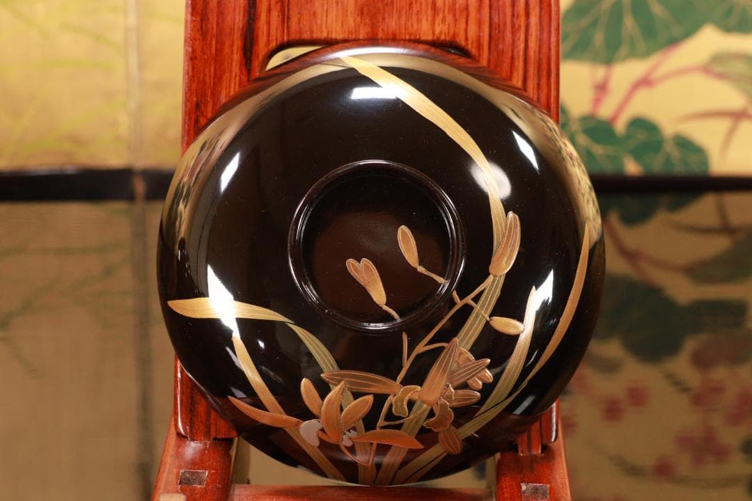 Akiko　輪島塗　図替わり　草花蒔絵　吸物椀　五客　木製　BJ118