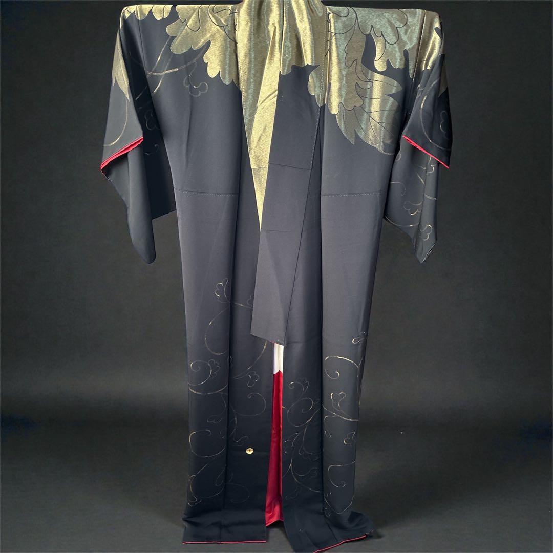 k*a様 訪問着 ෆ‪鳳凰柄 ෆ‪黒金 赤ふちどり 正絹 シルク 作家物 雪三郎