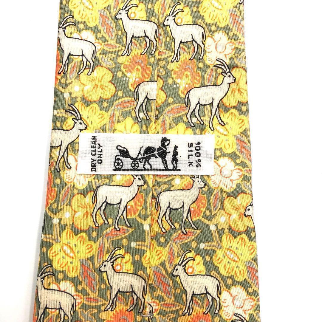 【極美品】HERMES エルメス ネクタイ ヤギ 小紋柄 花 ドット 総柄 高級