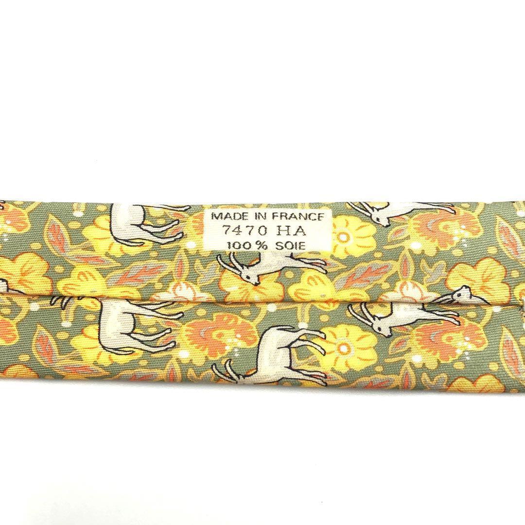 【極美品】HERMES エルメス ネクタイ ヤギ 小紋柄 花 ドット 総柄 高級