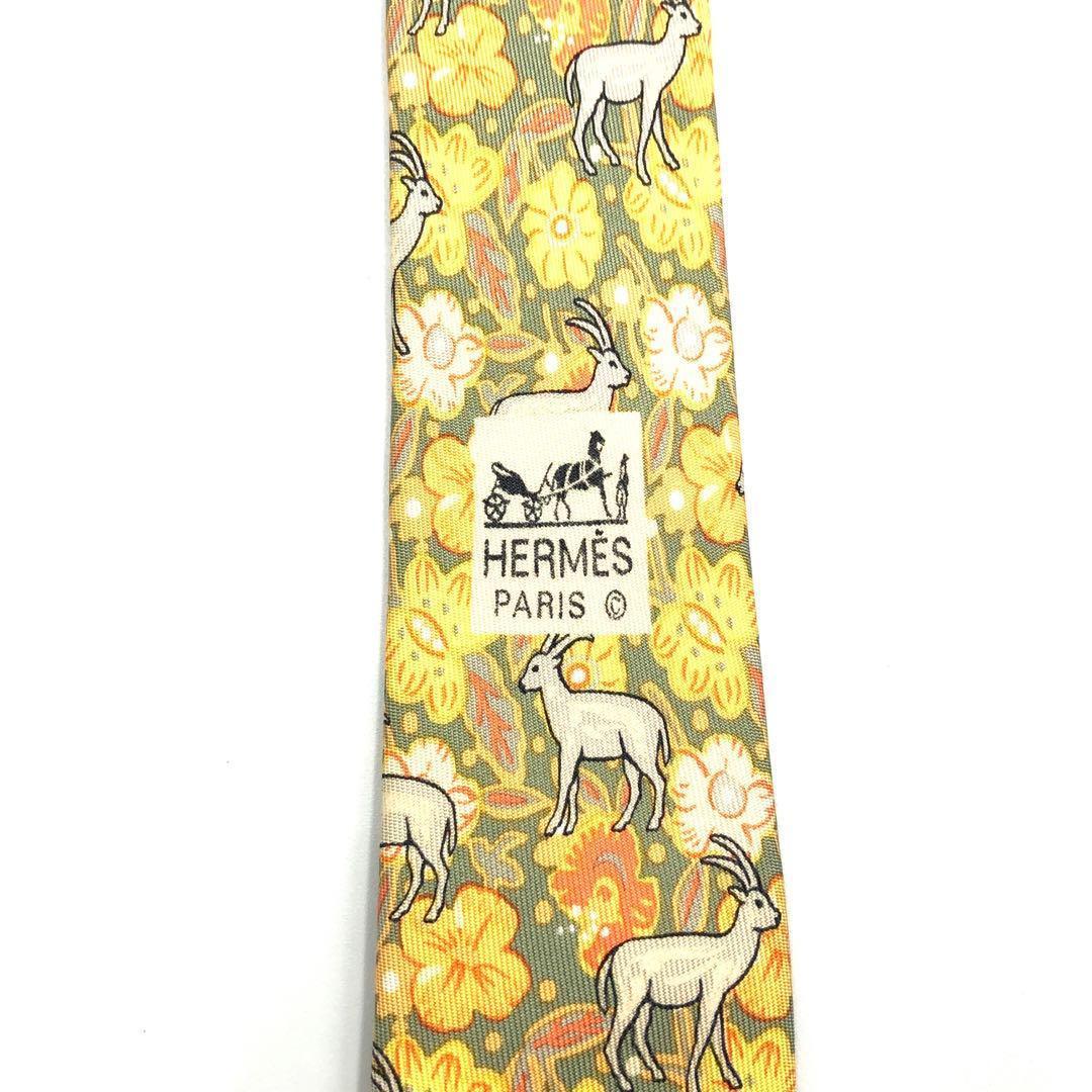 【極美品】HERMES エルメス ネクタイ ヤギ 小紋柄 花 ドット 総柄 高級
