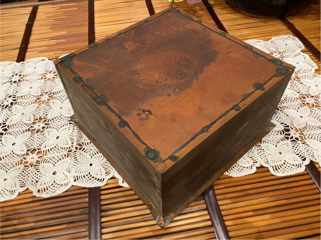 1080＊時代物 銅炉 唐木格子角火鉢 火道具 昭和レトロ 当時物 年代物