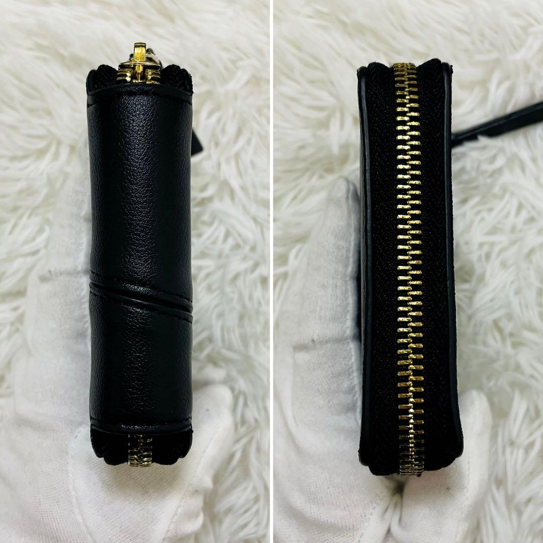 極美✨LOEWE 二つ折り ラウンドファスナー スクエア レザー ブラック