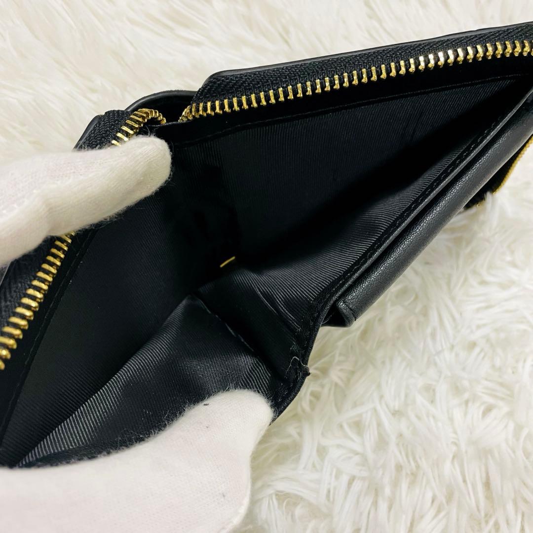 極美✨LOEWE 二つ折り ラウンドファスナー スクエア レザー ブラック