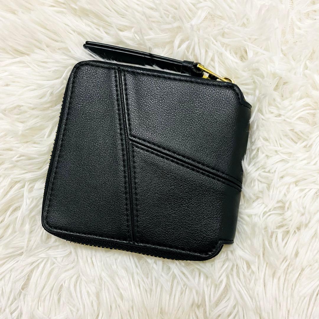 極美✨LOEWE 二つ折り ラウンドファスナー スクエア レザー ブラック