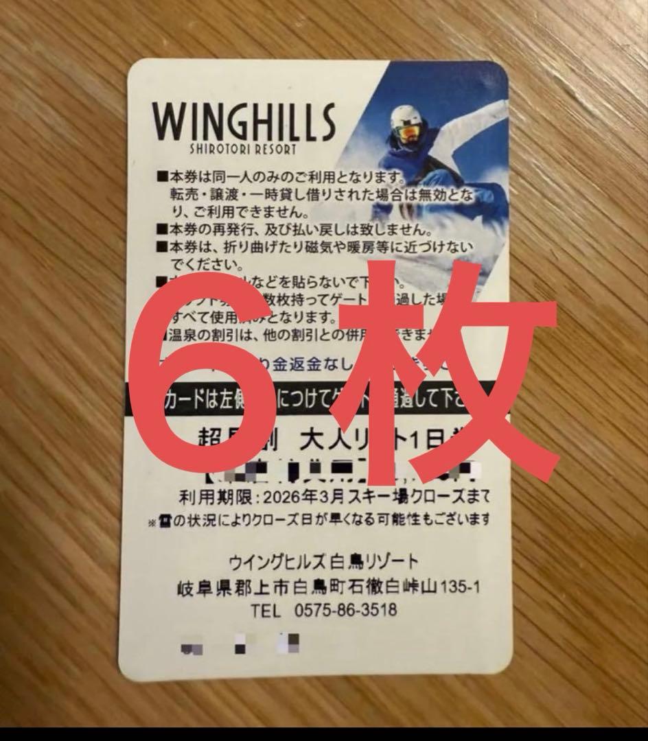 ウイングヒルズ6枚 ウイングヒルズ白鳥 リフト券