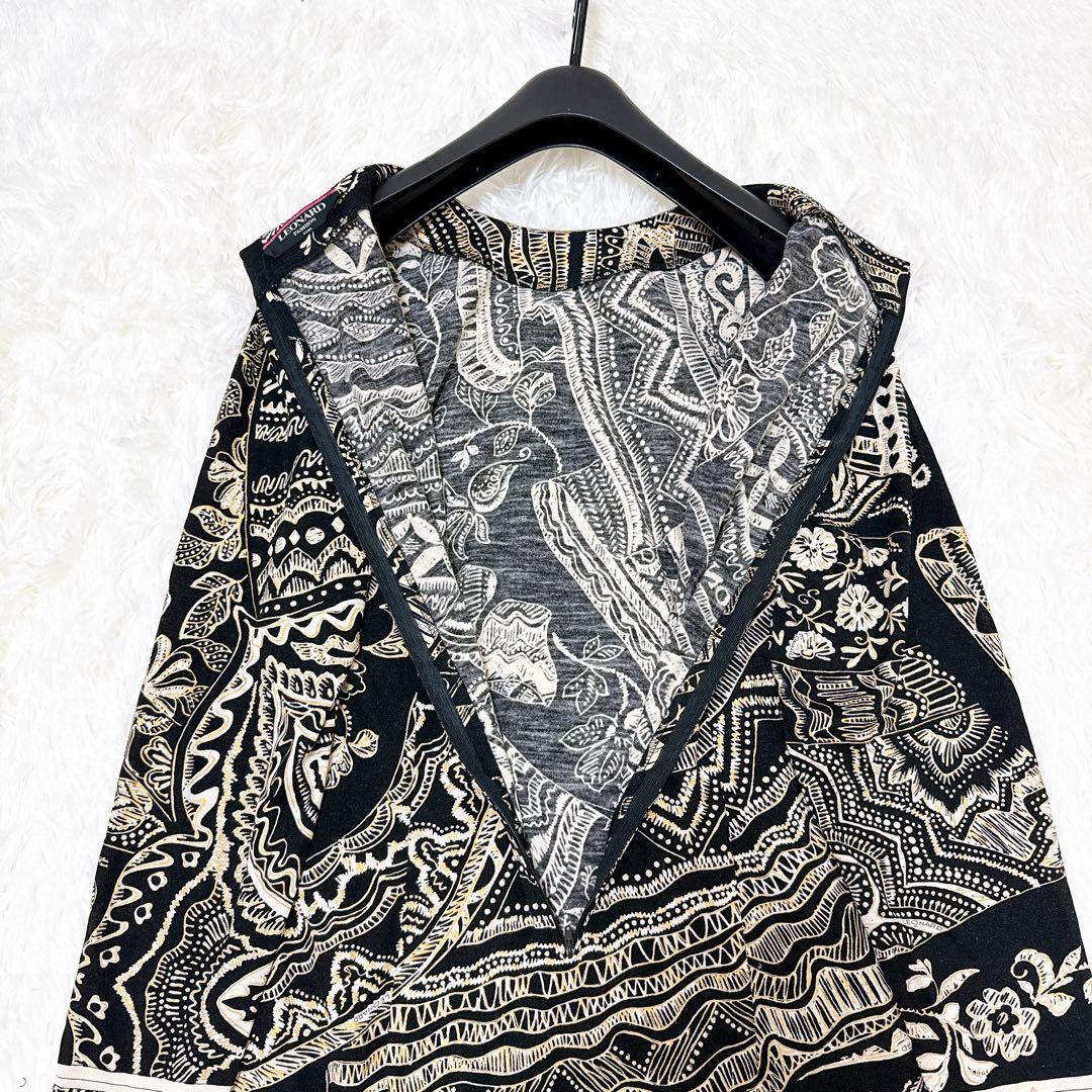 レオナール　チュニック　花柄　トリム　ウール　シルク　ロゴ　トリム　サイズL