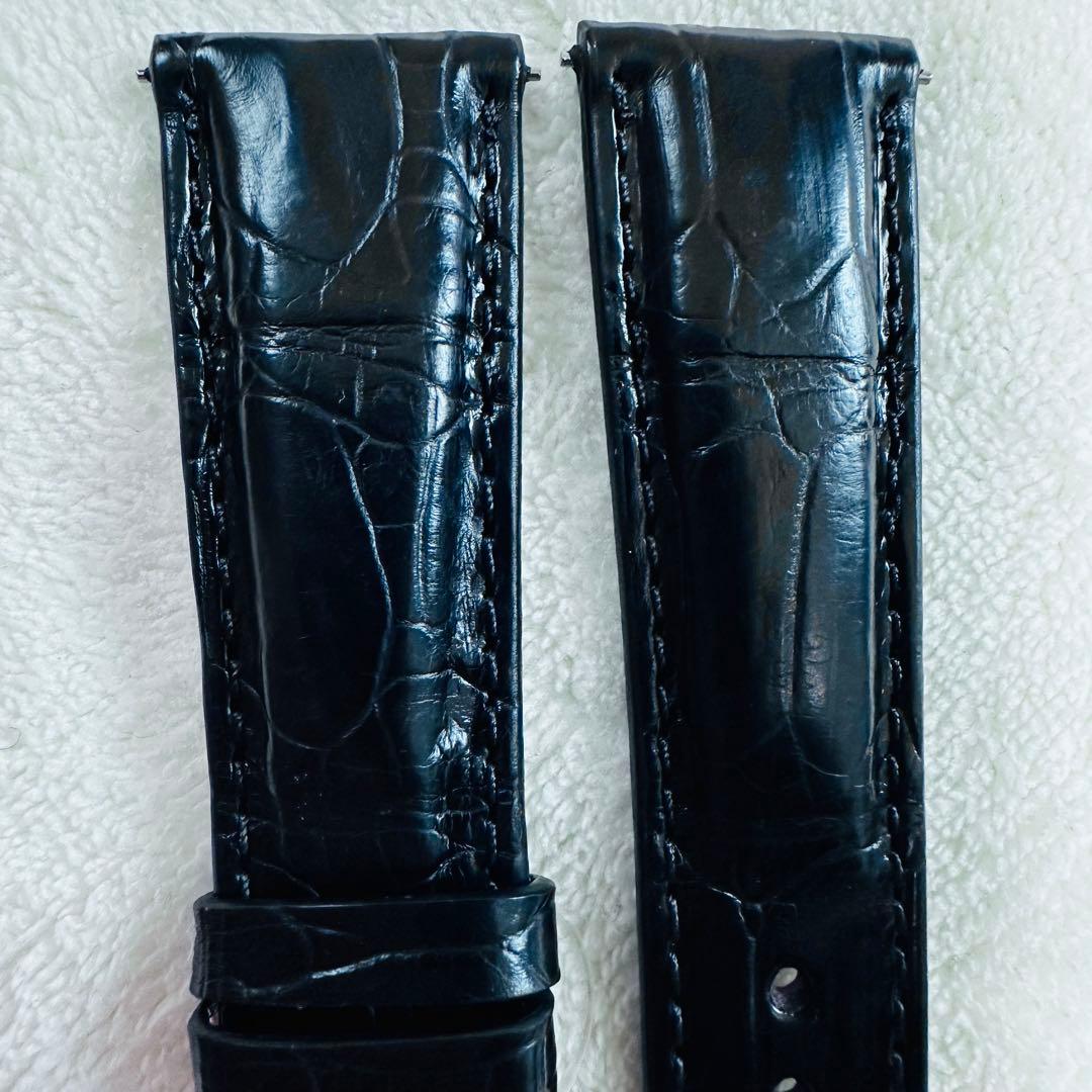 4203#22mm-18mmブラック★本物クロコダイルレザーベルト★スイス製