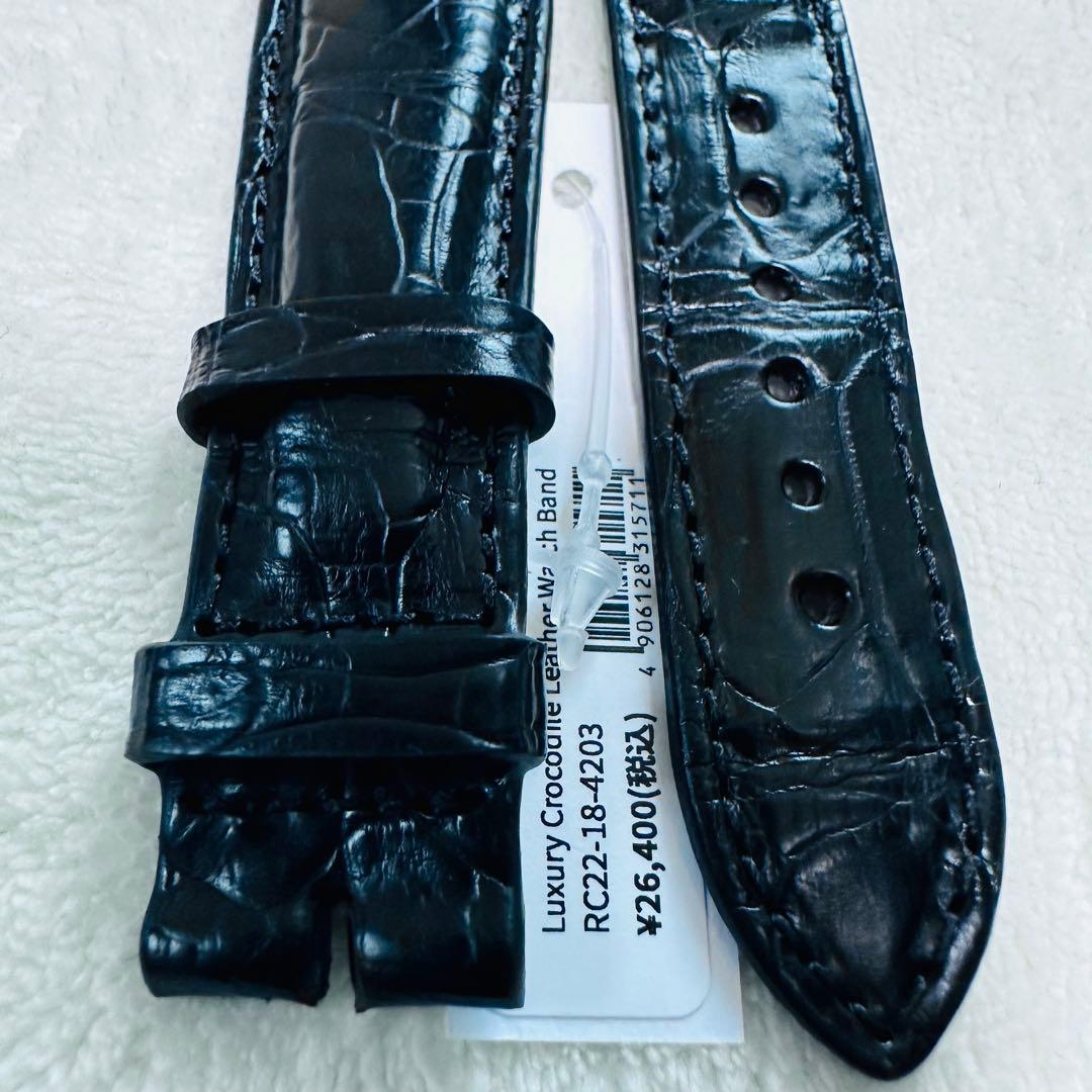 4203#22mm-18mmブラック★本物クロコダイルレザーベルト★スイス製