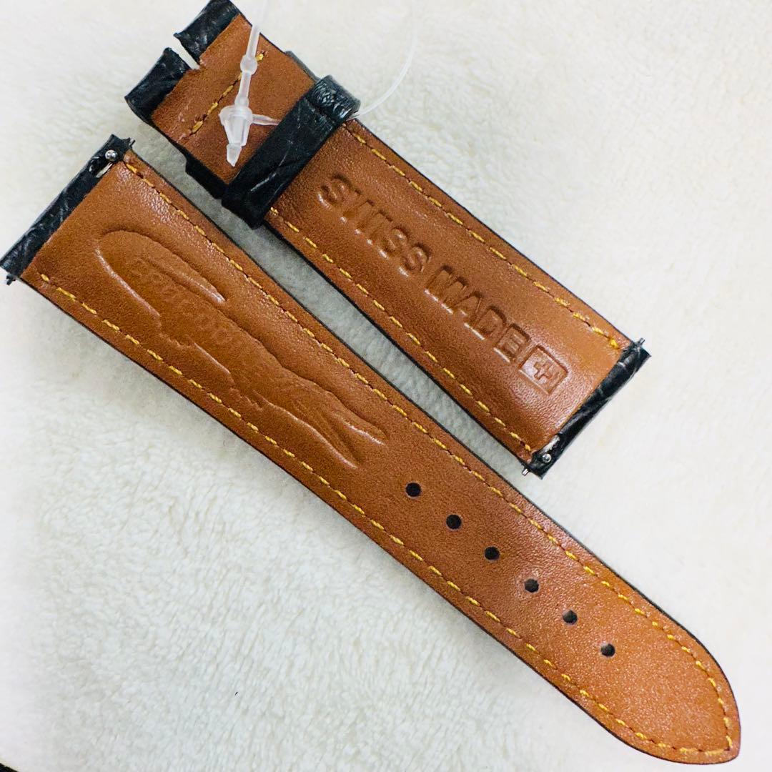 4203#22mm-18mmブラック★本物クロコダイルレザーベルト★スイス製