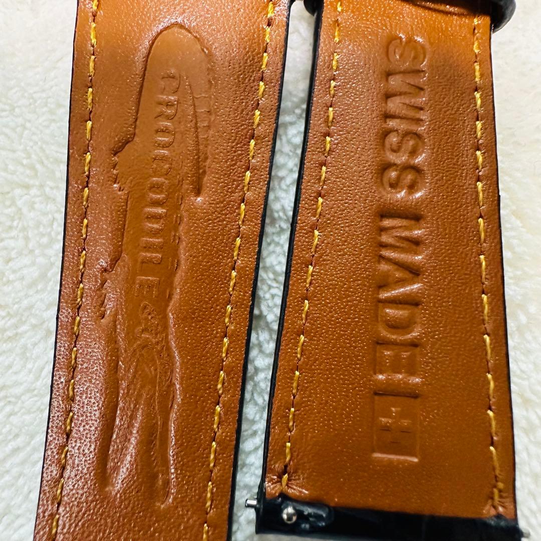 4203#22mm-18mmブラック★本物クロコダイルレザーベルト★スイス製