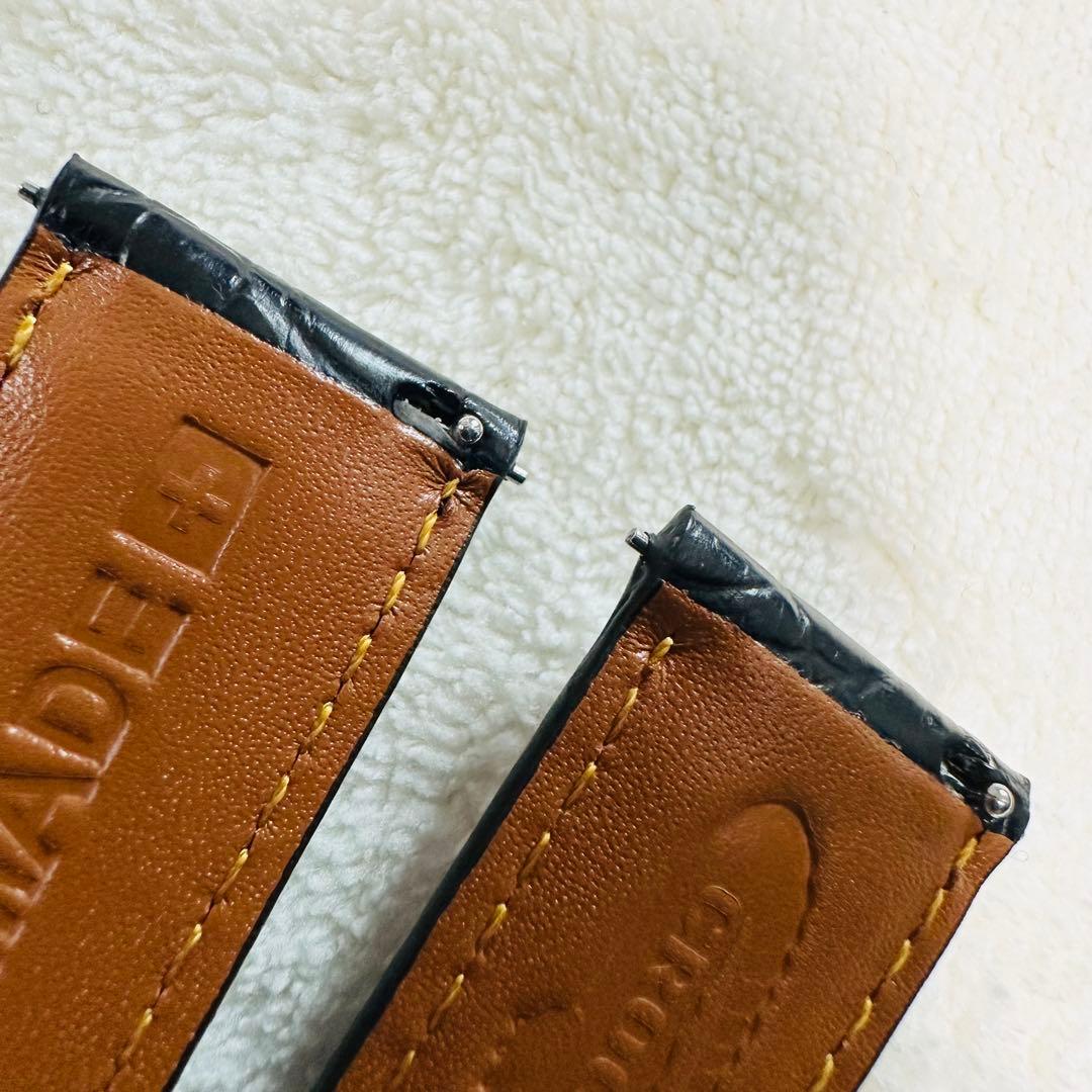 4203#22mm-18mmブラック★本物クロコダイルレザーベルト★スイス製