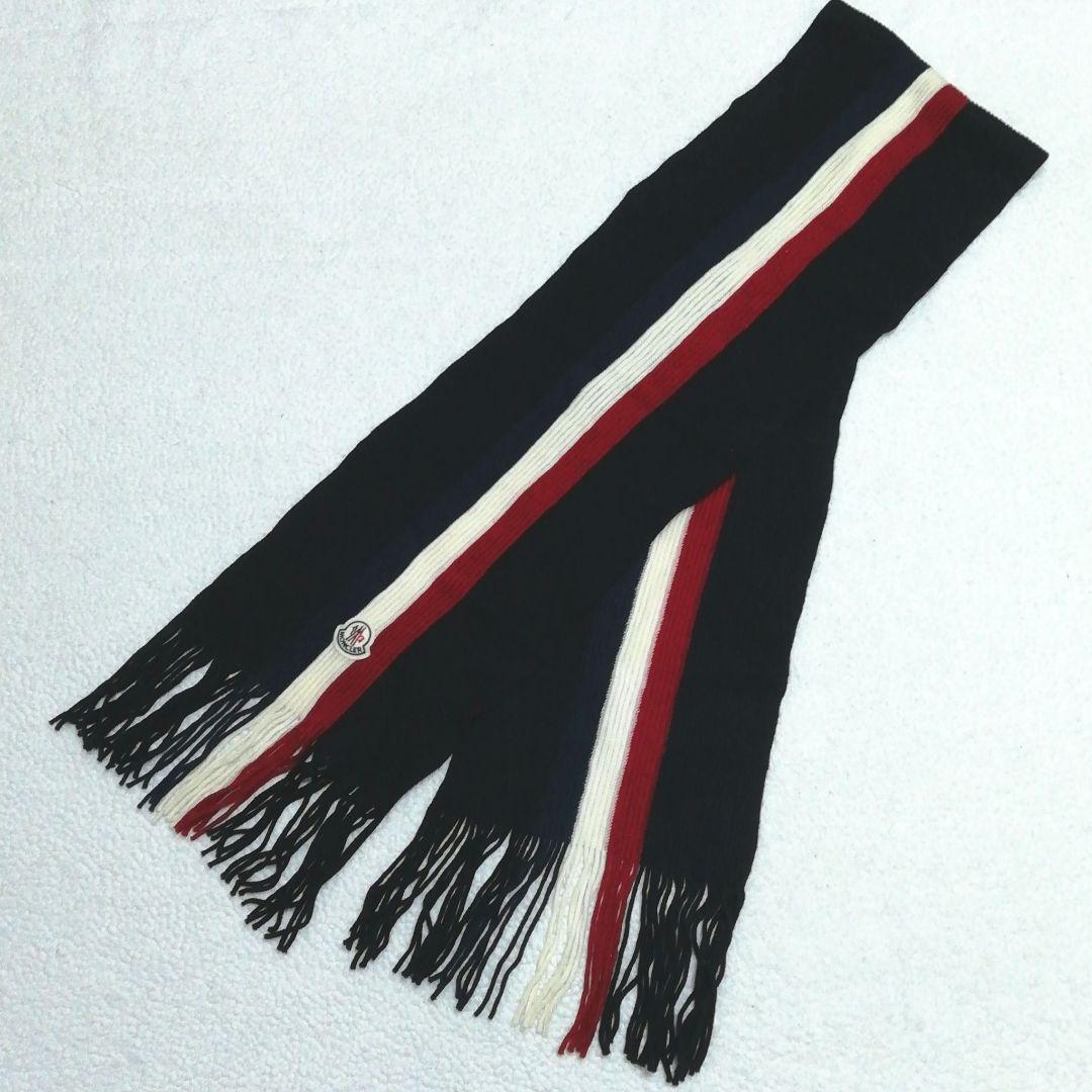 未使用正規品 モンクレール ロゴワッペン トリコロールマフラー 紺系色