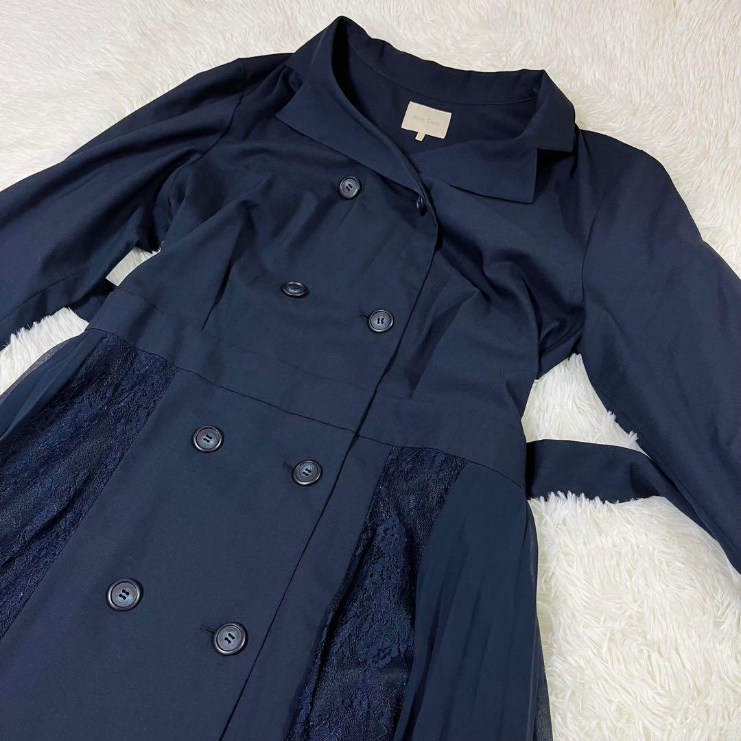 ローズティアラ レース プリーツ切替 ベルト トレンチ風 ロングワンピース 42