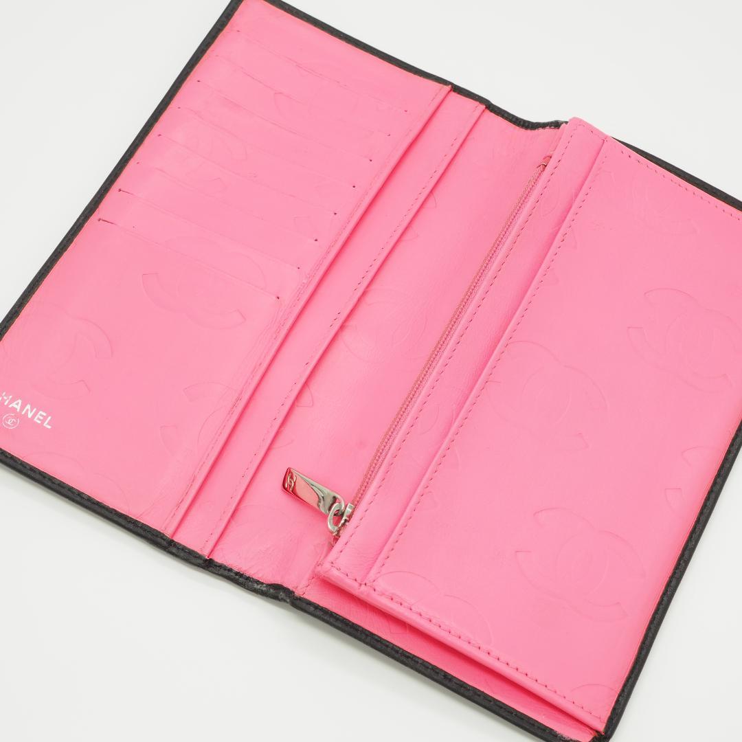 【美品】CHANEL シャネル カンボンライン 長財布 黒×ピンク